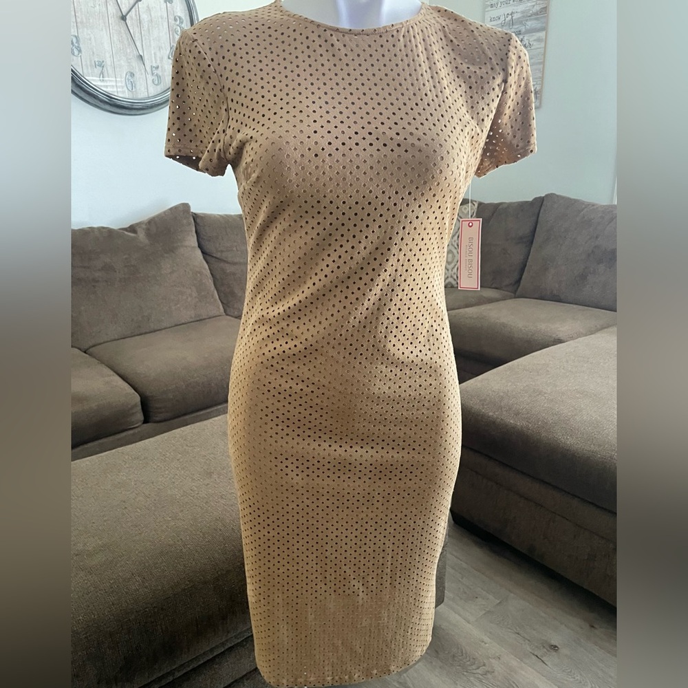 NWT Women’s Bisou Bisou Zip Back Dress Size 6 ~ Khaki/Gold ~ MSRP $72